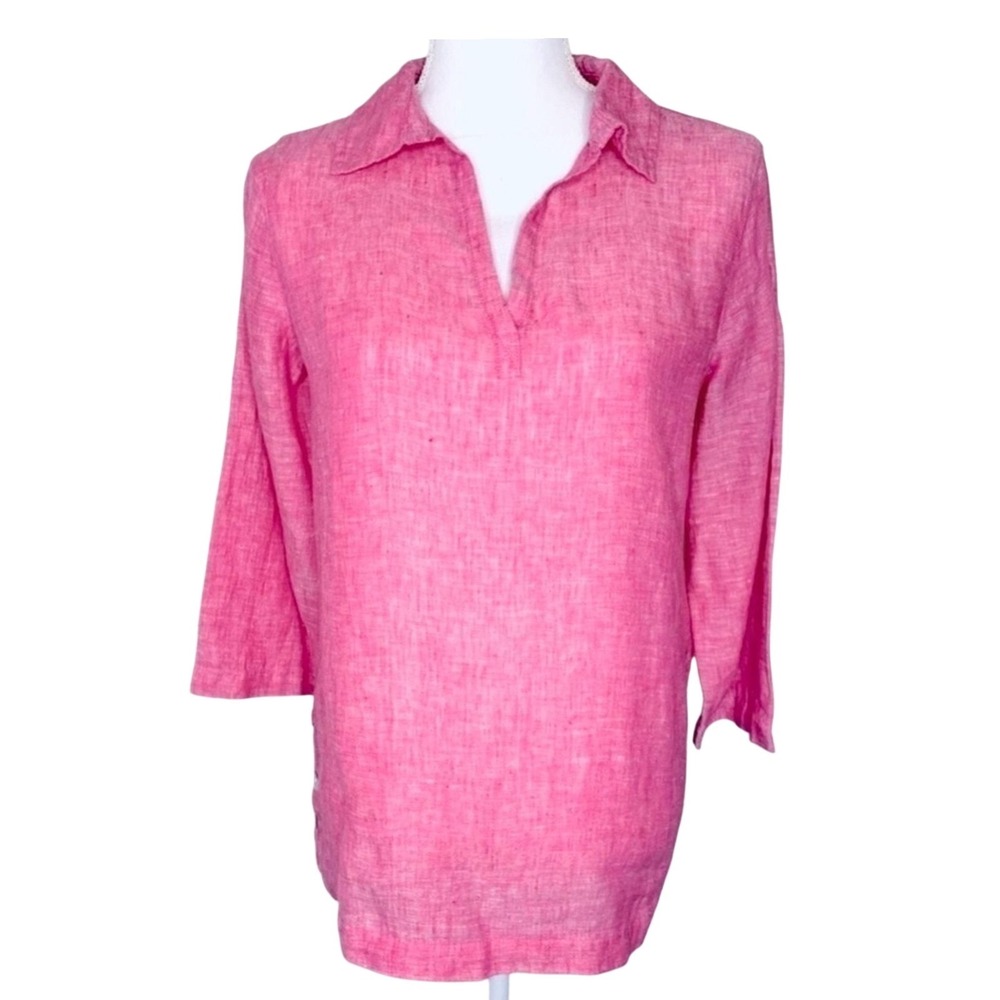 Tahari Tunic Shirt 100% Linen Pink Women Small‎